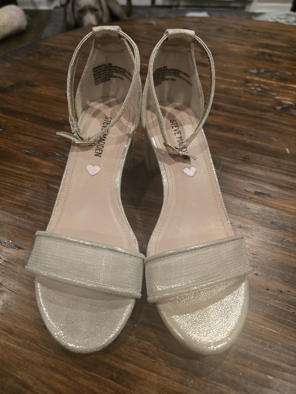 Steve Madden Girls Champagne Metallic Ankle-Strap Dress Sandals